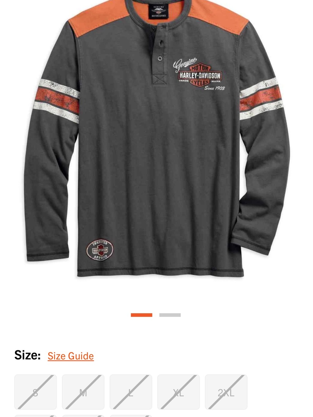 Harley-Davidson Gray Long Sleeve Henley with Orange Accents - Picture 5 of 5